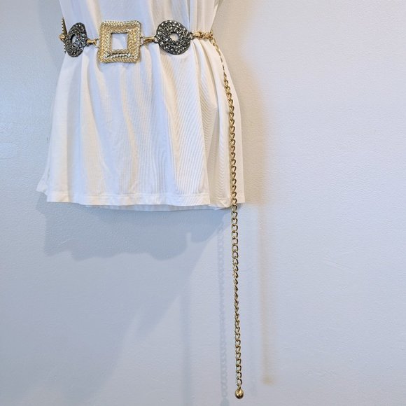 Medallion Gold & Gray-Tone Chain Waist Belt Adjustable Heavy Weight Metal - Picture 2 of 8